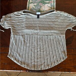 Striped Black and White Short Sleeve Peplum Top